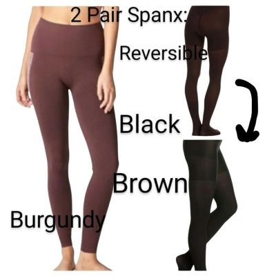 Lot of 2 Spanx Tights One Reversible black and brown And One Burgundy size C/L